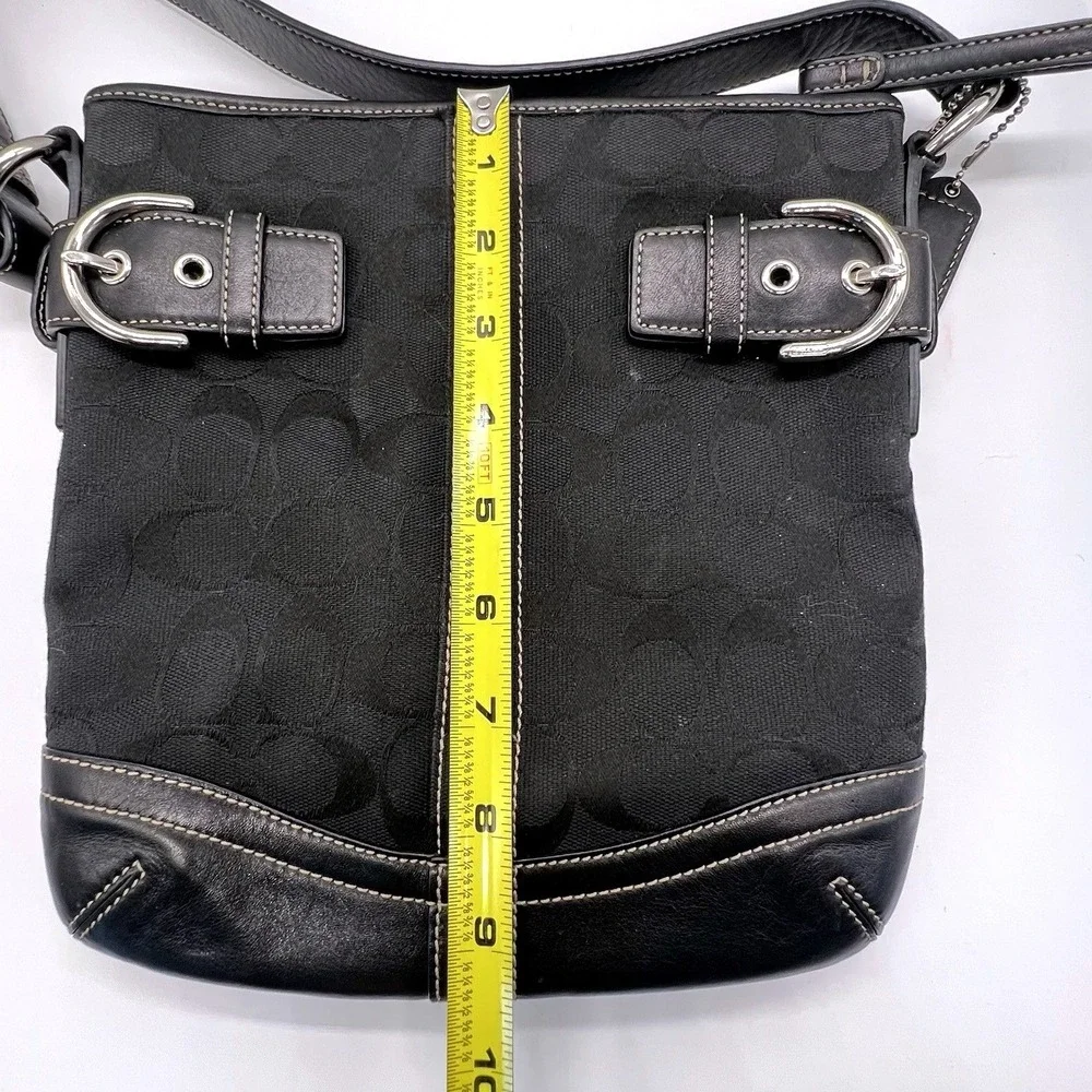 Coach Signature Jacquard Black Fabric‎ With Leather Shoulder Bag Hobo J05M-3577